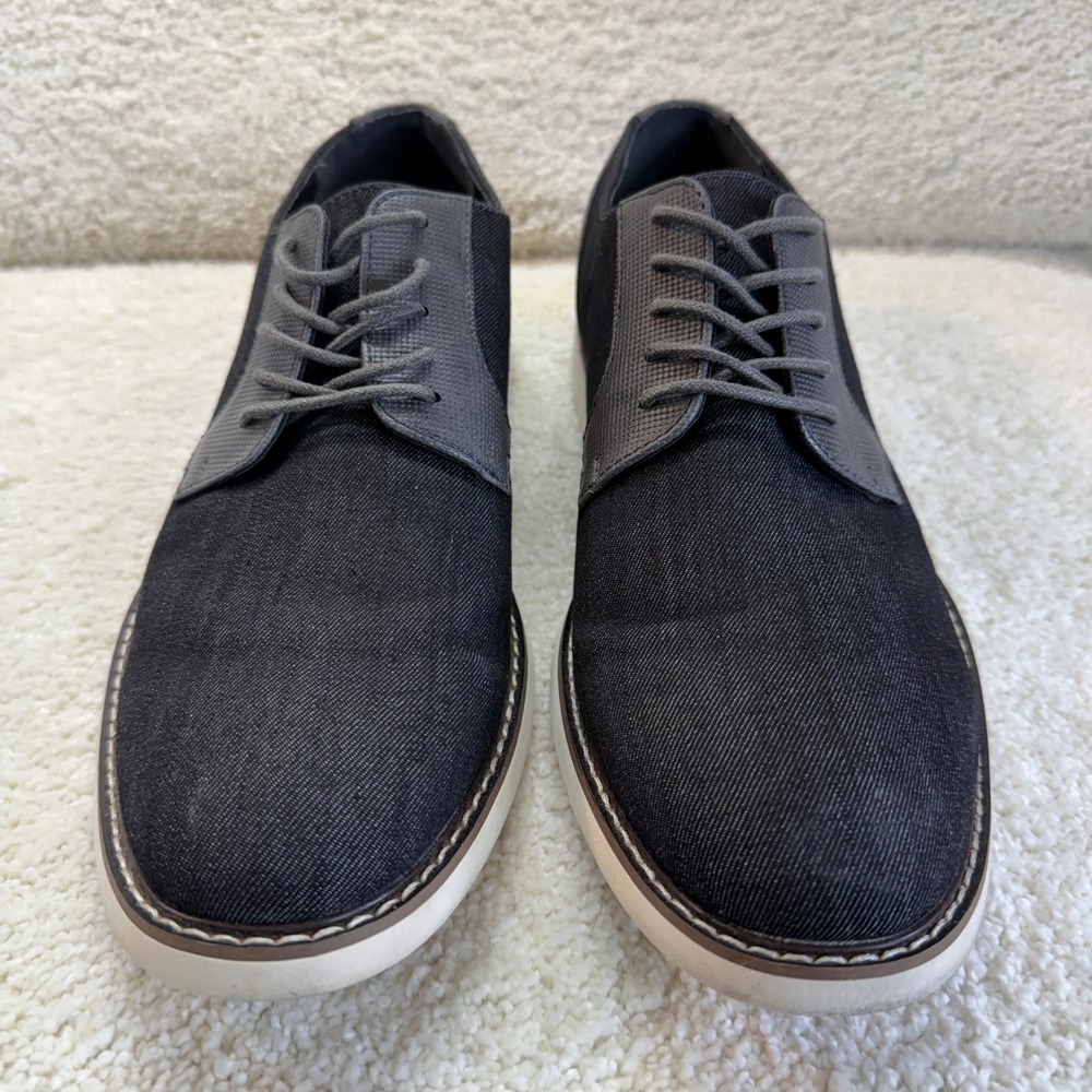 Madden M-DECKER Mens 10 M Black Denim Fabric Derby Oxford Shoes Preppy Likw New‎ - Picture 4 of 8